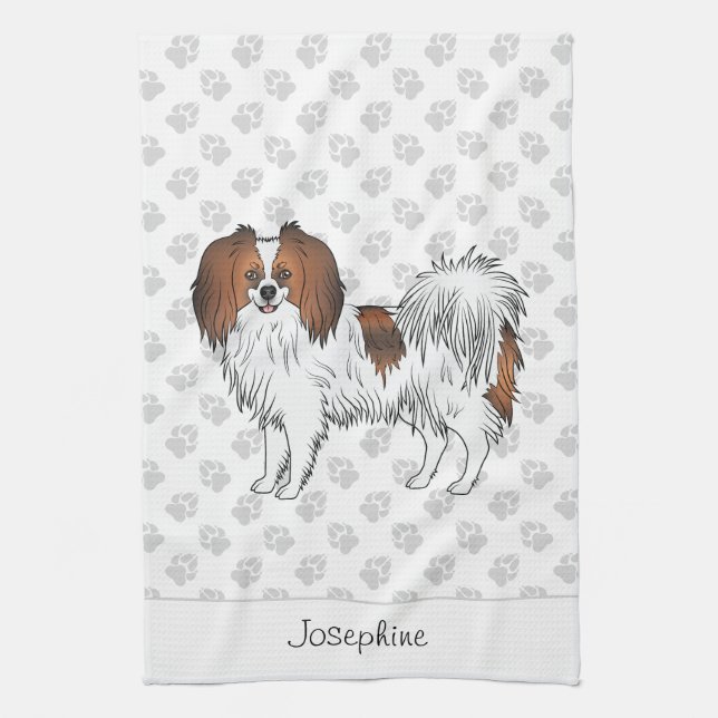 Roter Sable Phalène Cartoon Hund mit Individuelle  Geschirrtuch (Vertikal)