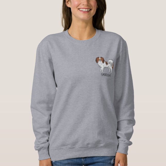 Roter Sable Phalène mit Hundenname oder anderem Te Sweatshirt (Vorderseite)