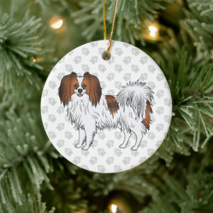 Roter Sable-Phalène-Süßer Cartoon-Hund mit grauen Keramik Ornament
