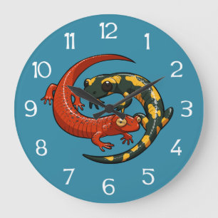 Roter Salamander & Feuersalamander Illustration Große Wanduhr