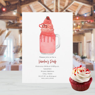 Roter Samt-Milchshake Valentins-Party-Einladung Einladung