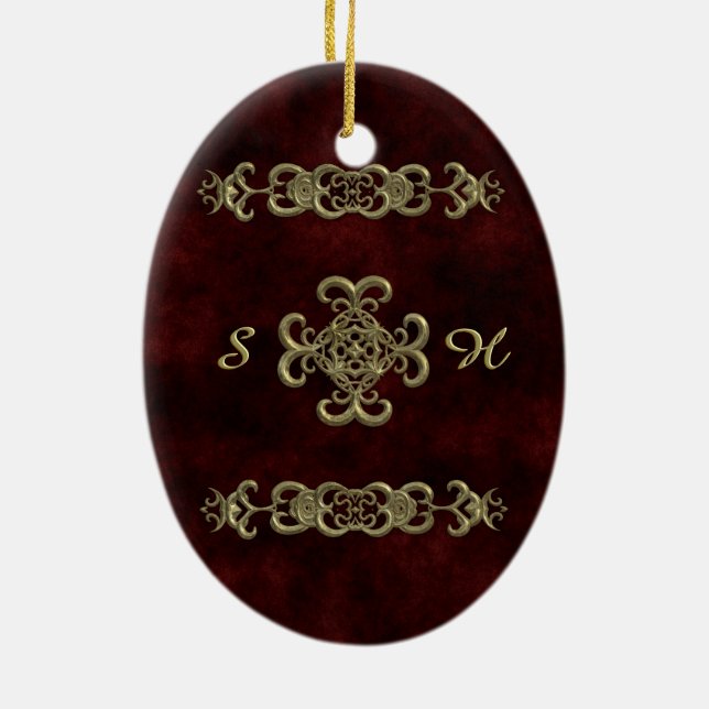 Roter Samt mit goldener Verzierung Keramik Ornament (Hinten)