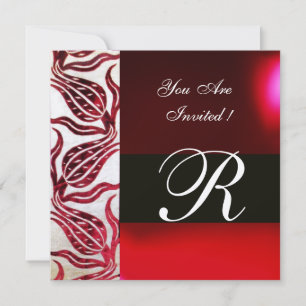 ROTER SAMT-TULPEN-MONOGRAMM Burgund Champagner Wei Einladung