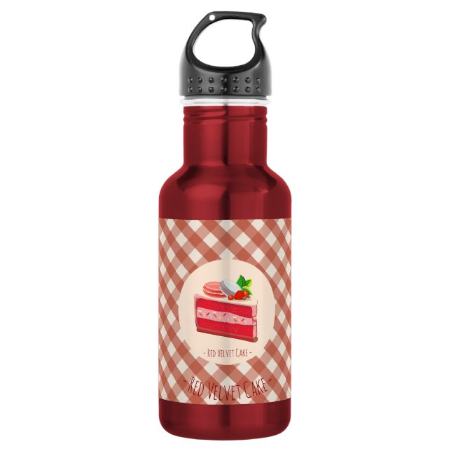 Roter Samtkuchen mit Erdbeer-Frischkäse  Edelstahlflasche (Vorderseite)
