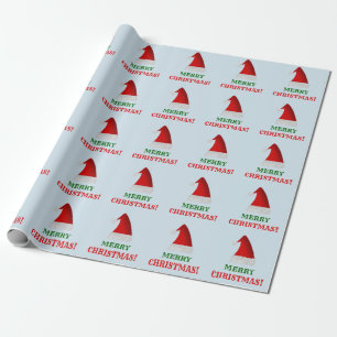 Roter Sankt-Weihnachtshut + "FROHE WEIHNACHTEN! " Geschenkpapier