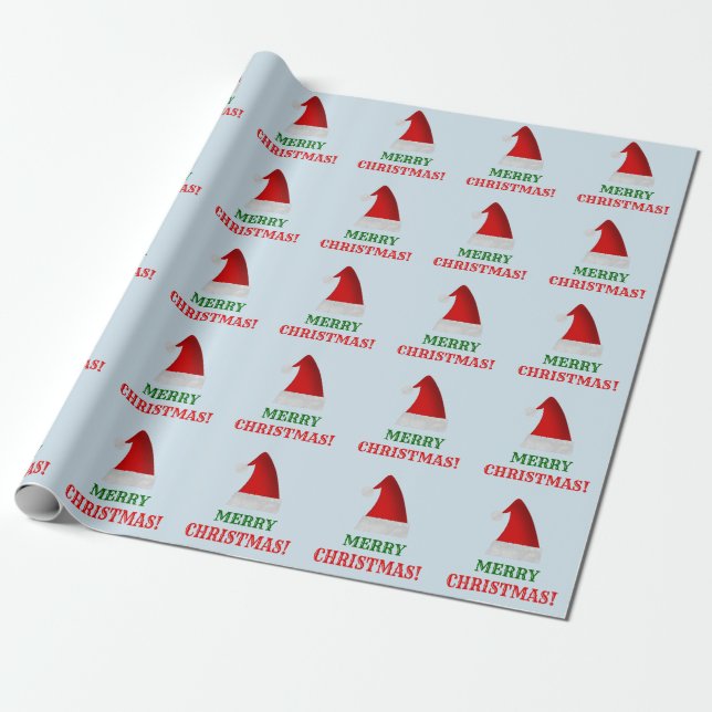 Roter Sankt-Weihnachtshut + "FROHE WEIHNACHTEN! " Geschenkpapier (Ungerollt)