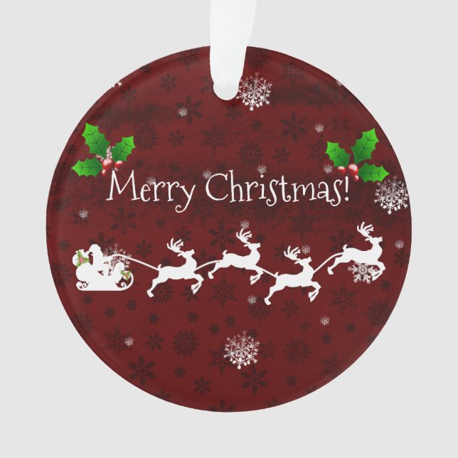 Roter Santa-Schlitten und Rentier-Ornament Ornament (Vorderseite)