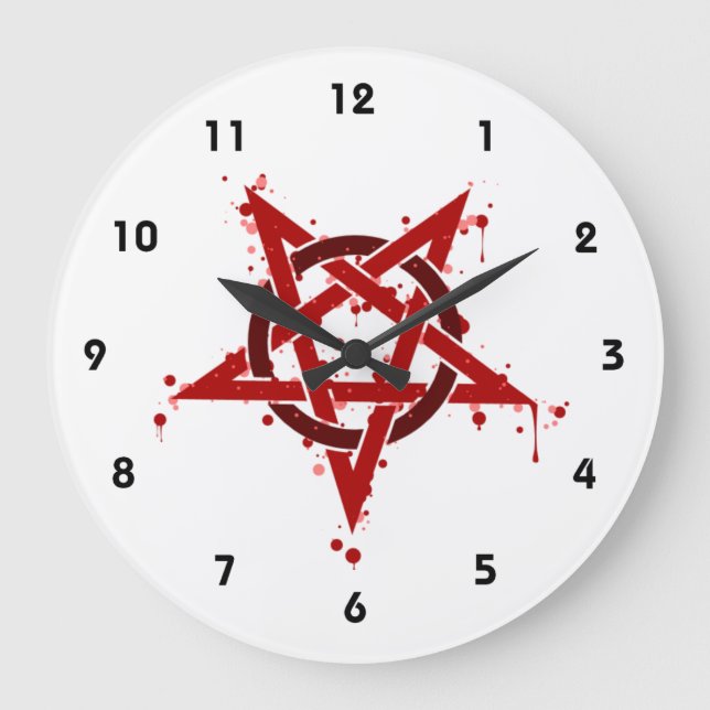Roter satanischer gepunkteter Pentagram Große Wanduhr (Vorderseite)