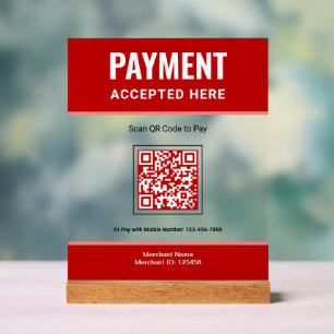 Roter Scancode zum Bezahlen QR-Code Geschäftszahlu Acrylschild