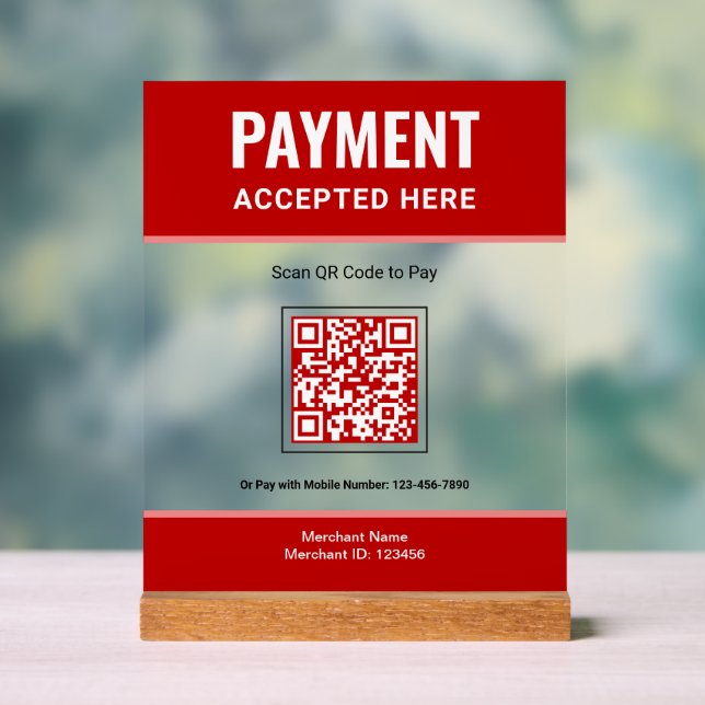 Roter Scancode zum Bezahlen QR-Code Geschäftszahlu Acrylschild (Neutral)