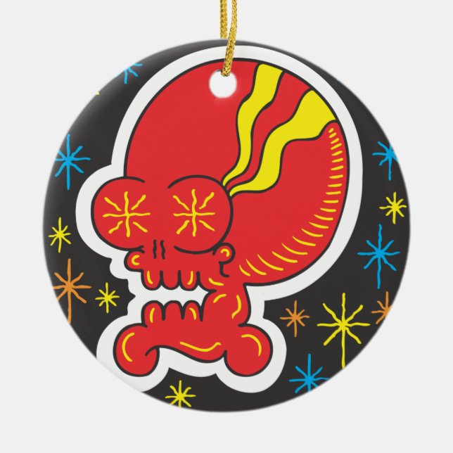 Roter Schädel Keramik Ornament (Vorne)