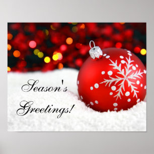 Roter Schein-Weihnachtsverzierungs-Schnee Poster
