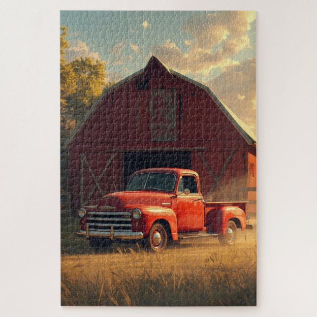 Roter Scheunen-Alter-LKW-Puzzle Puzzle (Vertikal)