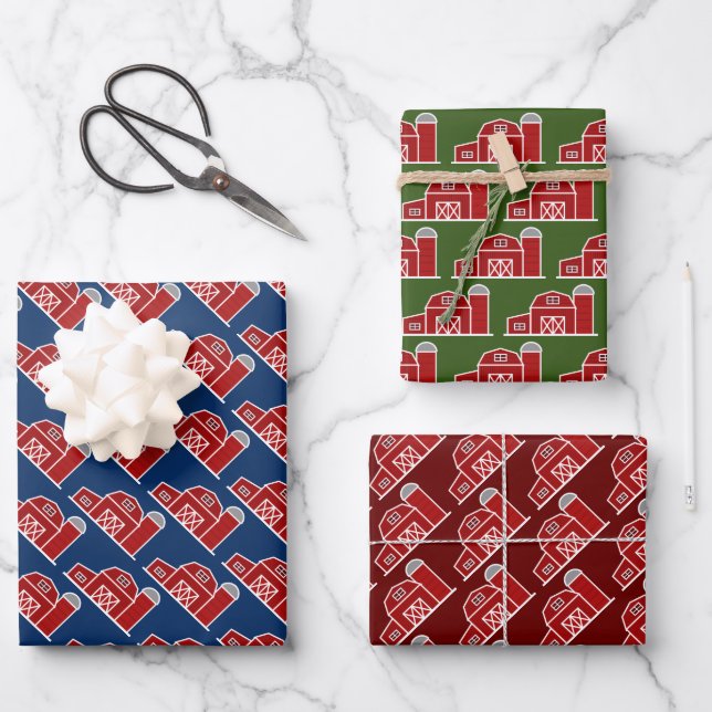 Roter Scheunenhof und Silo-Brauch Weihnachten Geschenkpapier Set (Vorderseite)