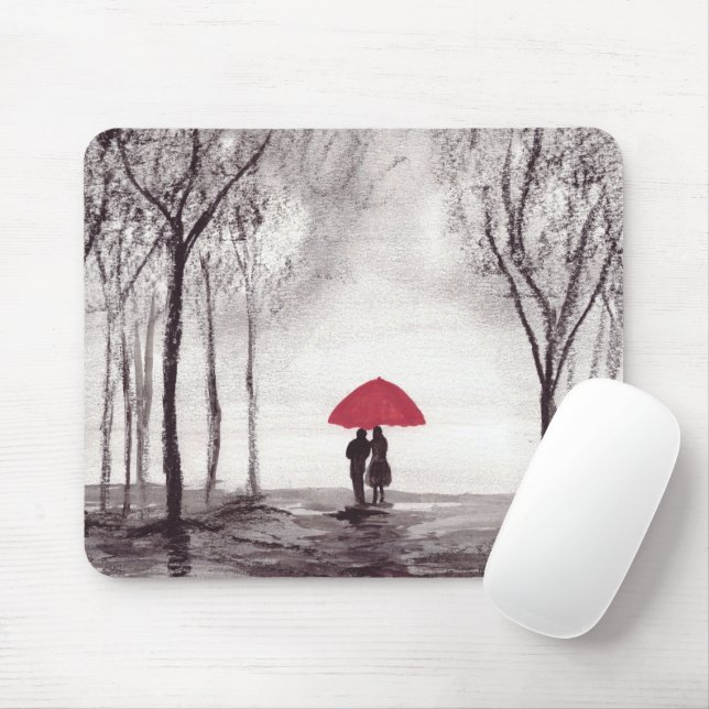Roter Schirm Liebe Paar rustikal romantisch Mousepad (Mit Mouse)