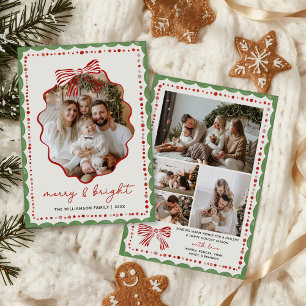 Roter Schleife Familienfoto Weihnachts-Feiertags-K Feiertagskarte
