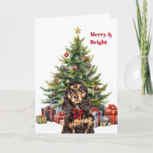 Roter Schleife Schwarz Brauner Cocker Spaniel Weih Feiertagskarte
