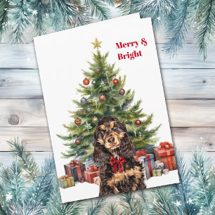 Roter Schleife Schwarz Brauner Cocker Spaniel Weih Feiertagskarte