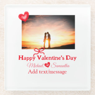 Roter Schleife Valentinstag Foto Name Herz Liebe  Glasuntersetzer