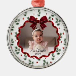 Roter Schleifen-Baby-Foto-Weihnachtsbaum-Schmuck Ornament Aus Metall