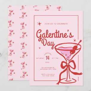 Roter Schleifen-Cocktail Galentine's Day Einladung