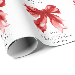 Roter Schleifen-Coquette-Script Sweet 16 Party Geschenkpapier