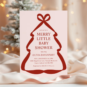 Roter Schleifen-Weihnachtsbaum Frohe kleine Babypa Einladung