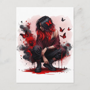 Roter Schmetterling Grunge Mädchen Postkarte
