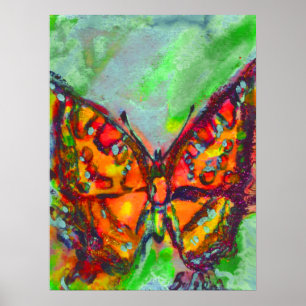 ROTER SCHMETTERLING IN BLAU GRÜN TÜRKIS GOLD FUNKE POSTER