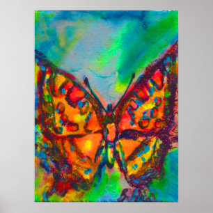 ROTER SCHMETTERLING IN BLAU GRÜN TÜRKIS GOLD FUNKE POSTER