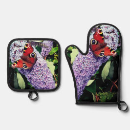 Roter Schmetterling Ofenhandschuh & Topflappen-Set