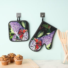 Roter Schmetterling Ofenhandschuh & Topflappen-Set