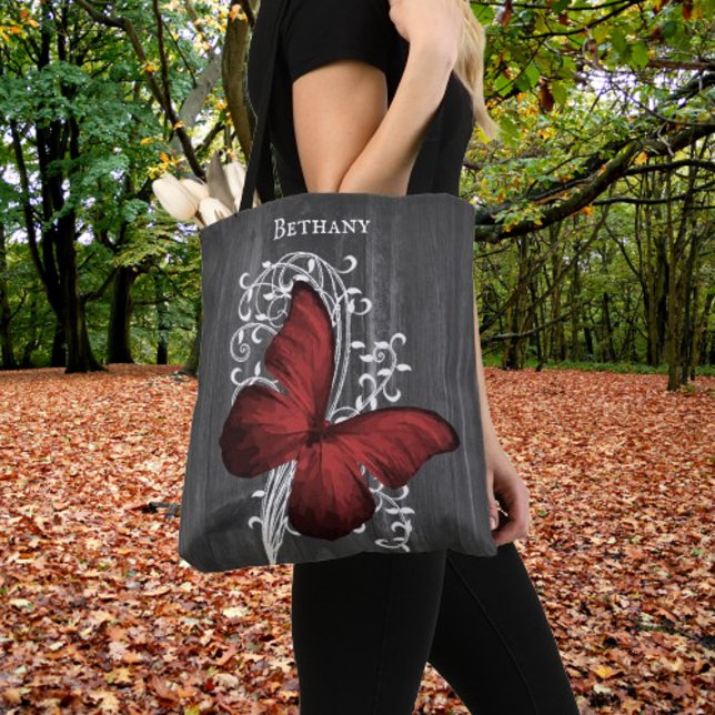Roter Schmetterling Personalisiert Totbeutel (Red Rustic Butterfly Personalized Tote Bag)