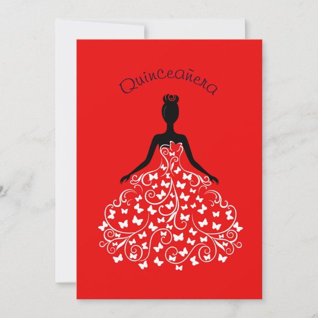 Roter Schmetterling Quinceanera Ball Einladung (Vorderseite)