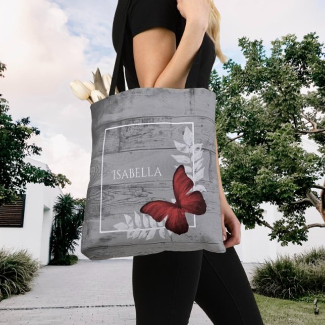Roter Schmetterling Rustikale Personalisierte Tote (Red Butterfly Rustic Personalized Tote Bag)