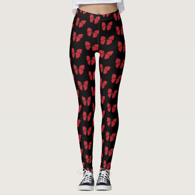 Roter Schmetterling Zeichnend Leggings (Vorderseite)