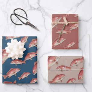 Roter Schnapper Fisch Fischer Geschenkpapier Set