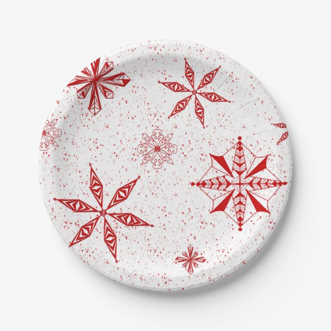 Roter Schnee auf weißer Leinwand  Pappteller (Vorderseite)
