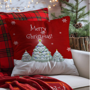 Roter Schnee Weihnachtsbaum Wurf Kissen