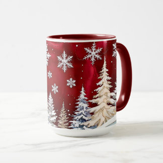 Roter Schneeblumen-Winterwald-Weihnachtsbecher Tasse