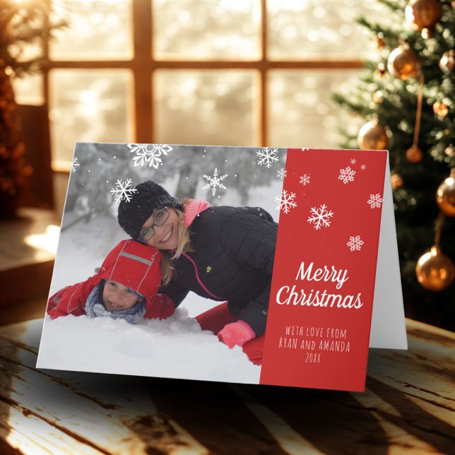 Roter Schneeflocken Frohe Weihnachts-Foto Feiertagskarte (Von Creator hochgeladen)