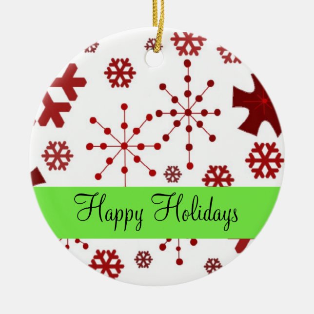 Roter Schneeflocken Keramik Ornament (Vorne)