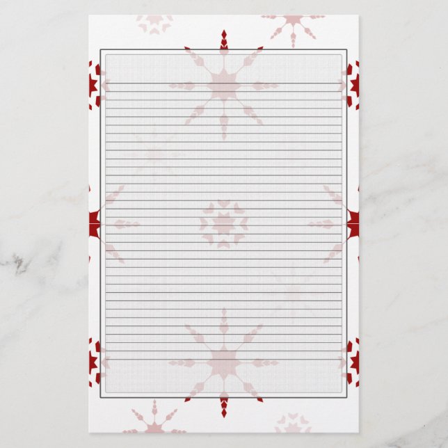 Roter Schneeflocken Stationierungslinien optional Briefpapier (Vorderseite)