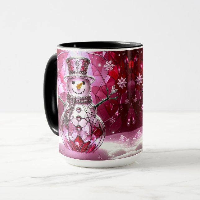 Roter Schneemann-Schneeflocken-Feiertagsbecher Tasse (Vorderseite Links)