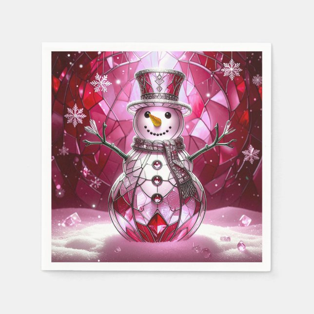 Roter Schneemann-Schneeflocken-Feiertagsserviette Serviette (Vorderseite)