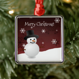 Roter Schneemann Winterszene Keramik Ornament Aus Metall
