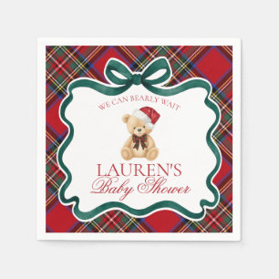 Roter Schottenkarode Weihnachtsbär Baby Shower Serviette