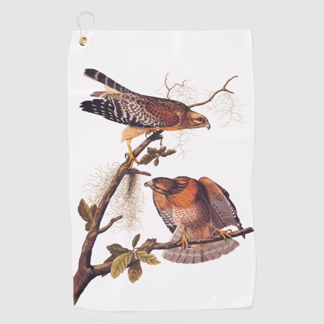 Roter Schulter Hawk Audubon Bird of Prey Golfhandtuch (Vorderseite)