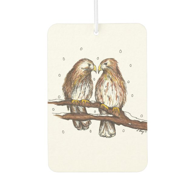 Roter Schwanz Hawk Lovebird Vögel in Schnee Weihna Autolufterfrischer (Vorderseite)