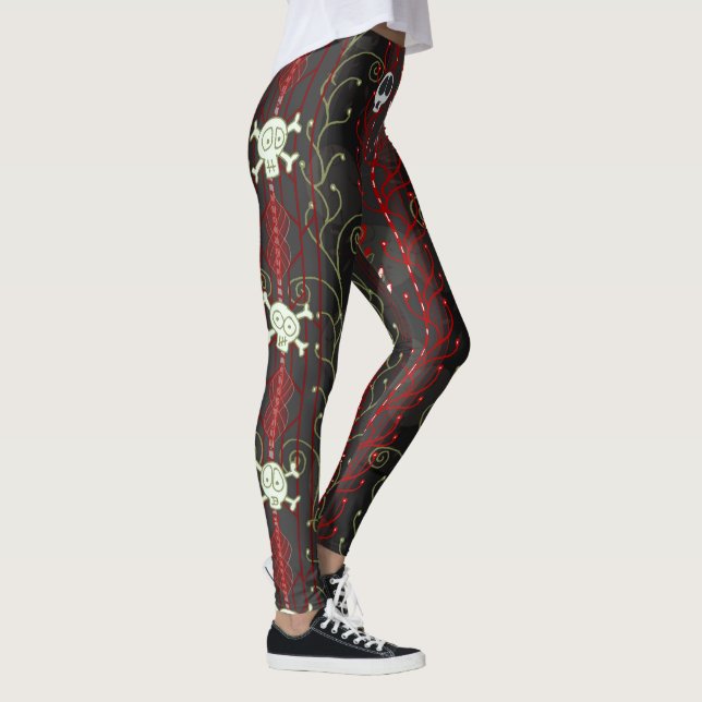 Roter, schwarz-gotischer ästhetischer Punk Skull Leggings (Rechts)
